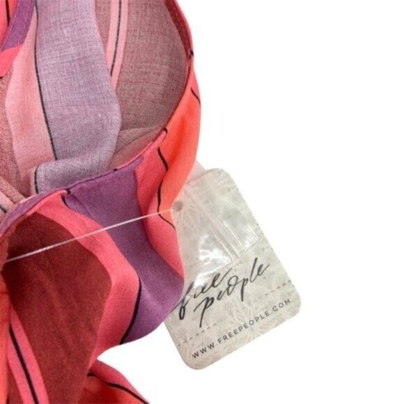 NWT Free People Vertical Stripe Sleeveless Button Up Wrap Shirt Pink Red - Picture 5 of 6